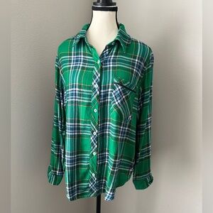 Aerie Green Plaid Button Down Shirt Size S Cozy Cottagecore‎ Academia Flannel